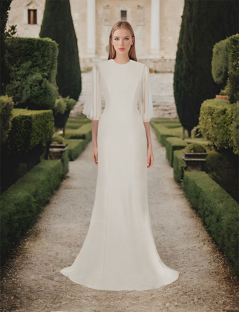 Nursia Off-White Gown with Bell Sleeves