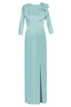 light blue silk gown with sleeves